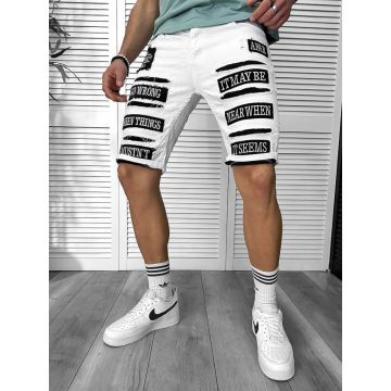 Blugi barbati scurti conici albi  cu stikere  4064 H2-4.2