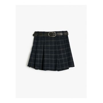 Fusta-pantalon cu model in carouri si curea in talie