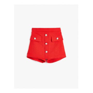 Fusta-pantalon din tuid cu nasturi-bijuterie