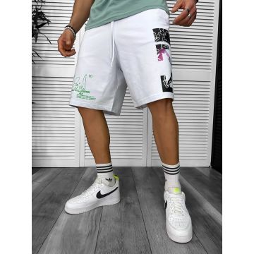Pantaloni de trening scurti albi   cu imprimeu Y243  O3-7