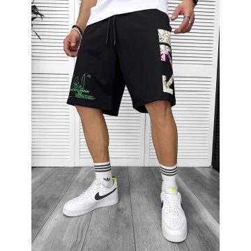 Pantaloni de trening scurti negri  cu imprimeu Y243  O3-2.2