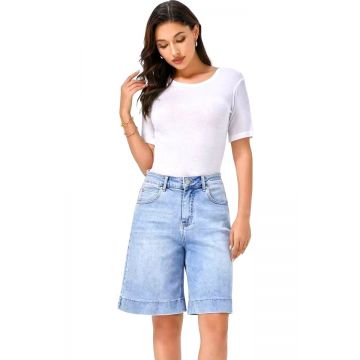 Pantaloni midi de blugi Ankaya, cu tiv supradimensionat, Albastru prespalat