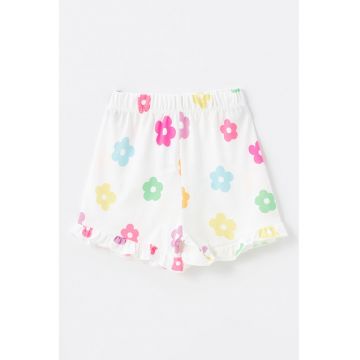 Pantaloni scurti cu model floral si terminatii cu volane