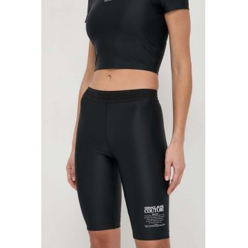 Versace Jeans Couture pantaloni scurti femei, culoarea negru, cu imprimeu, high waist
