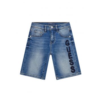 Bermude de denim cu logo brodat