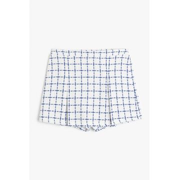 Fusta-pantalon din amestec de bumbac cu imprimeu in carouri