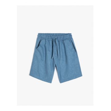 Pantaloi scurti din amestec de in - Albastru inchis -