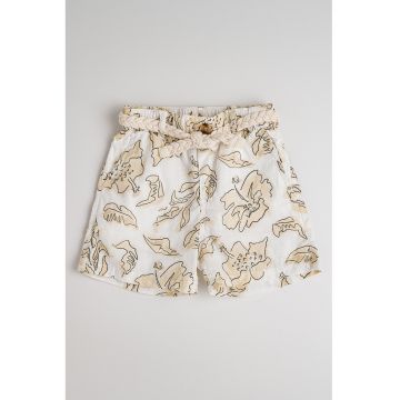 Pantaloni scurti cu model si cordon impletit in talie