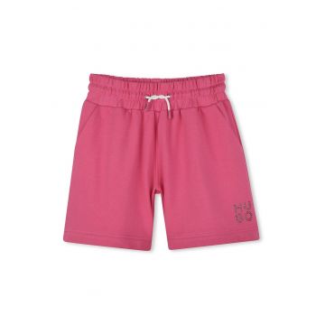 Pantaloni scurti cu snururi si logo din strasuri