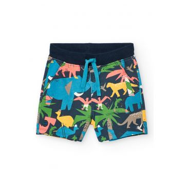 Pantaloni scurti de bumbac cu imprimeu si snur