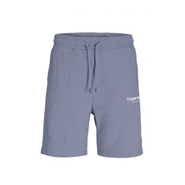Pantaloni scurti din amestec de bumbac cu snur in talie - Negru