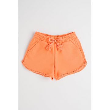 Pantaloni scurti din amestec de bumbac cu talie ajustabila - Portocaliu mandarina