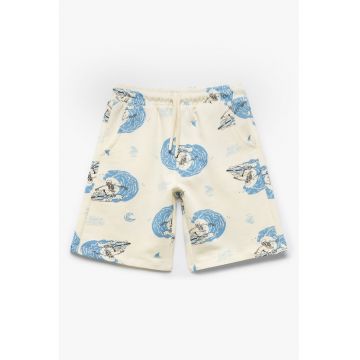 Pantaloni scurti din bumbac cu imprimeu grafic si snur