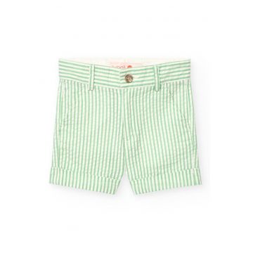 Pantaloni scurti din bumbac cu model in dungi si talie ajustabila