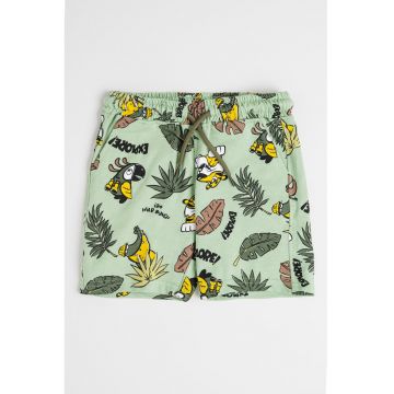 Pantaloni scurti din bumbac cu model si snur de ajustare in talie