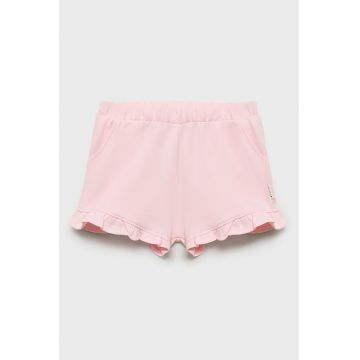 Pantaloni scurti din bumbac cu terminatii cu volane si model uni