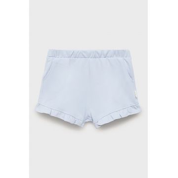 Pantaloni scurti din bumbac cu terminatii cu volane si model uni