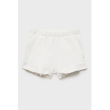 Pantaloni scurti din bumbac cu terminatii cu volane si model uni
