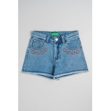 Pantaloni scurti din denim cu flori brodate