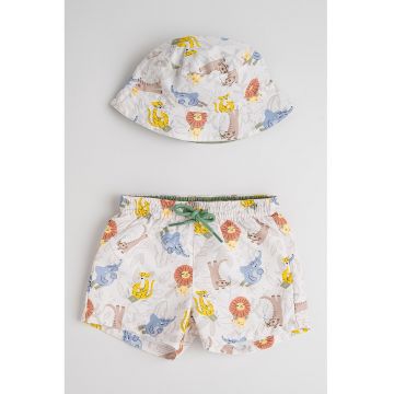 Set de pantaloni scurti cu imprimeu si palarie