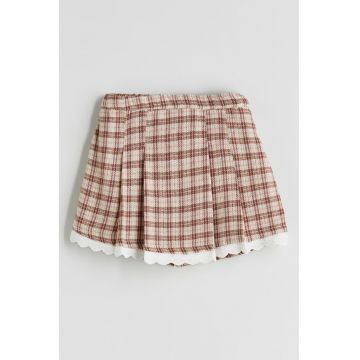Fusta-pantalon scurta cu talie ajustabila si model in carouri