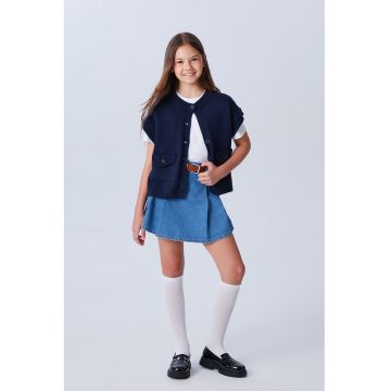 Fusta-pantalon scurta din denim cu curea in talie