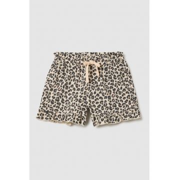 Pantaloni scurti cu animal print si snur de ajustare in talie