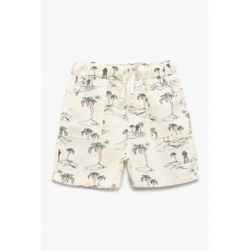 Pantaloni scurti din amestec de in cu snur in talie