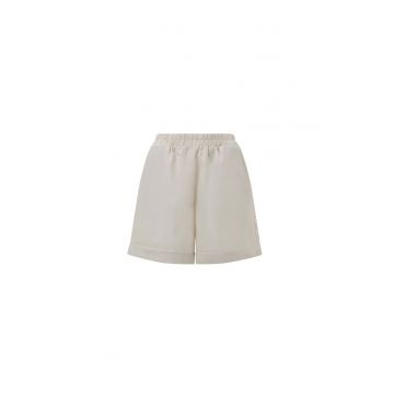 Pantaloni scurti din amestec de in cu talie elastica - Crem