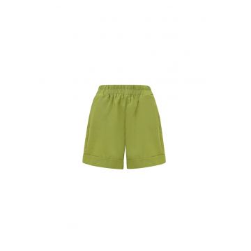 Pantaloni scurti din amestec de in cu talie elastica - Verde lime