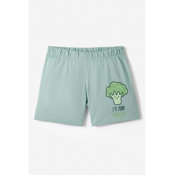 Pantaloni sscurti din bumbac cu imprimeu brocoli