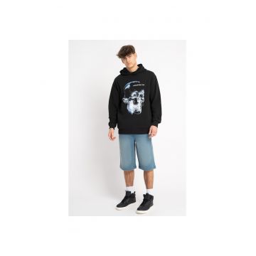 Bermude cu aspect prespalat si talie ajustabila cu snur