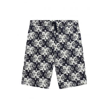 Bermude de bumbac cu logo - Alb murdar/Gri antracit