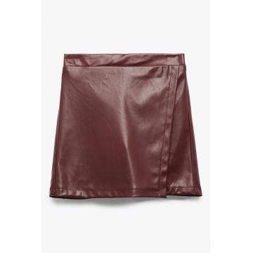 Fusta-pantalon de piele ecologica cu model petrecut - Maro cognac