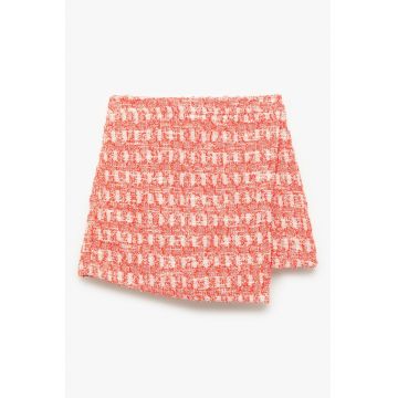 Fusta-pantalon mini din amestec de bumbac cu model uni - Roz somon/Alb murdar