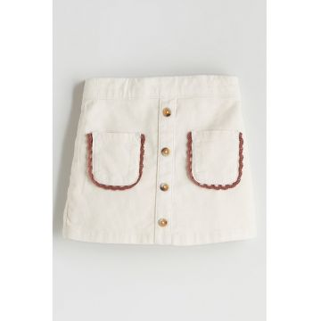 Fusta-pantalon mini din reiat cu buzunare aplicate