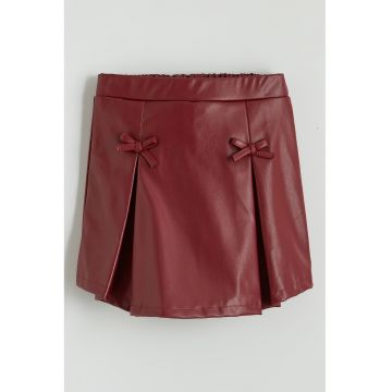 Fusta-pantalon scurta din piele ecologica cu detalii funda