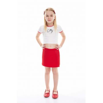 Fusta-pantalon texturata cu talie elastica - Rosu