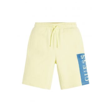 Pantaloni scurti cu logo si snur - Galben pai/Albastru