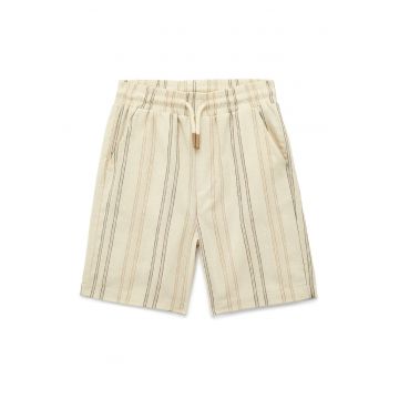 Pantaloni scurti cu model in dungi si snur de ajustare - Bej