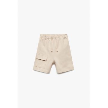 Pantaloni scurti de bumbac cu buzunar cu clapa - Maro camel