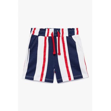Pantaloni scurti de bumbac cu dungi - Rosu/Alb/Bleumarin