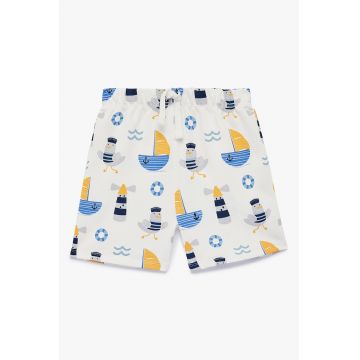 Pantaloni scurti de bumbac cu model - Alb/Galben/Albastru