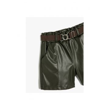 Pantaloni scurti de piele sintetica cu buzunare laterale