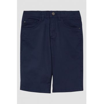 Pantaloni scurti din amestec de bumbac cu buzunare - Bleumarin
