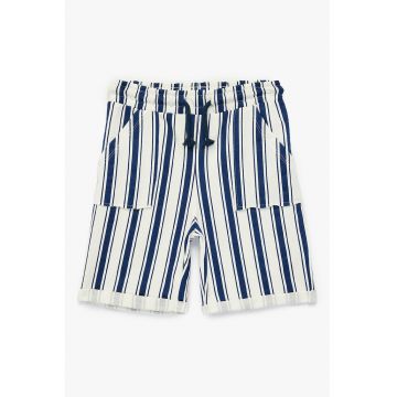 Pantaloni scurti din amestec de bumbac cu dungi - Albastru prafuit/Alb murdar