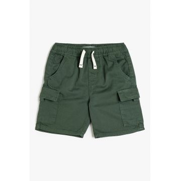 Pantaloni scurti din bumbac cu snururi de ajustare - Verde inchis