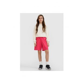 Pantaloni scurti pentru fete  roz - oversize - din bumbac si poliester - fara captuseala