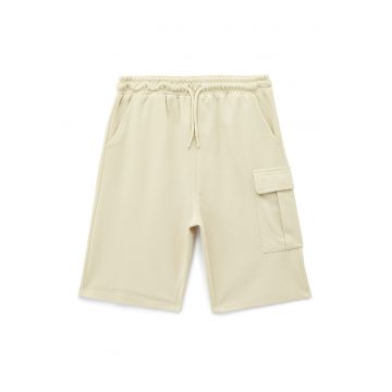 Pantaloni scurti relaxed fit cu buzunar - Bej deschis