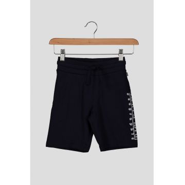 Pantaloni sport tip bermude cu imprimeu logo - Bleumarin